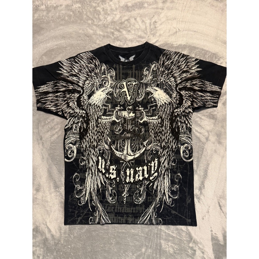 Apprime T Shirt Mens Medium Black US Navy Graphic Eagle Anchor Wings MMA Style